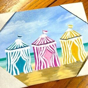 Beachside cabana painting wall hang blue sky sands beach front decor NEW